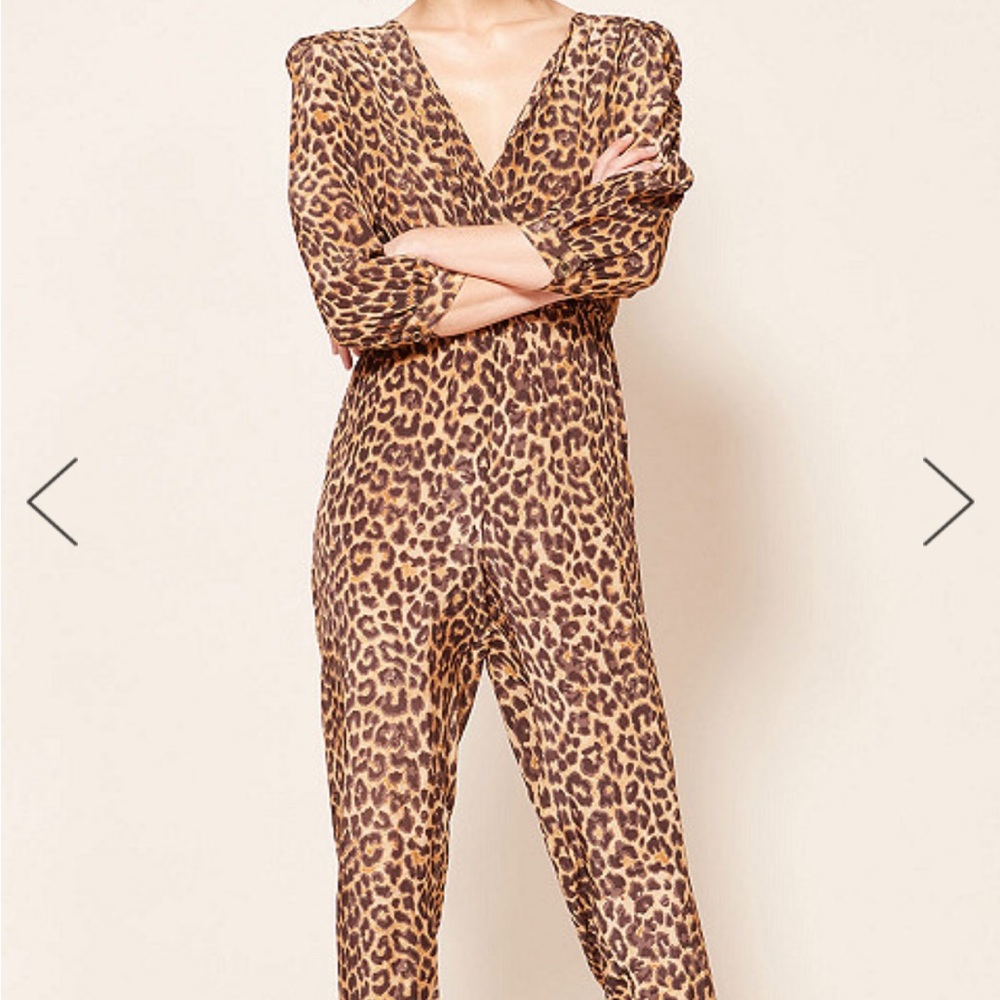 Mes Demoiselles Leopard Print V-Neck Jumpsuit in Brown and Tan